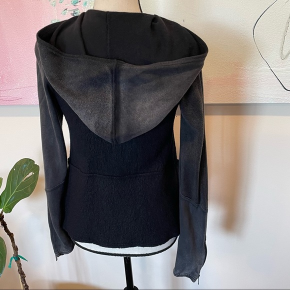 Free People Black Gray Drippy Wool Jacket Hoodie Sweatshirt Coat Asymmetrical XS - Picture 7 of 10